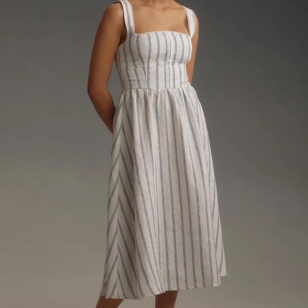 Reformation 100% Linen Tagliatelle Dress In Harbor Stripe Size 0
